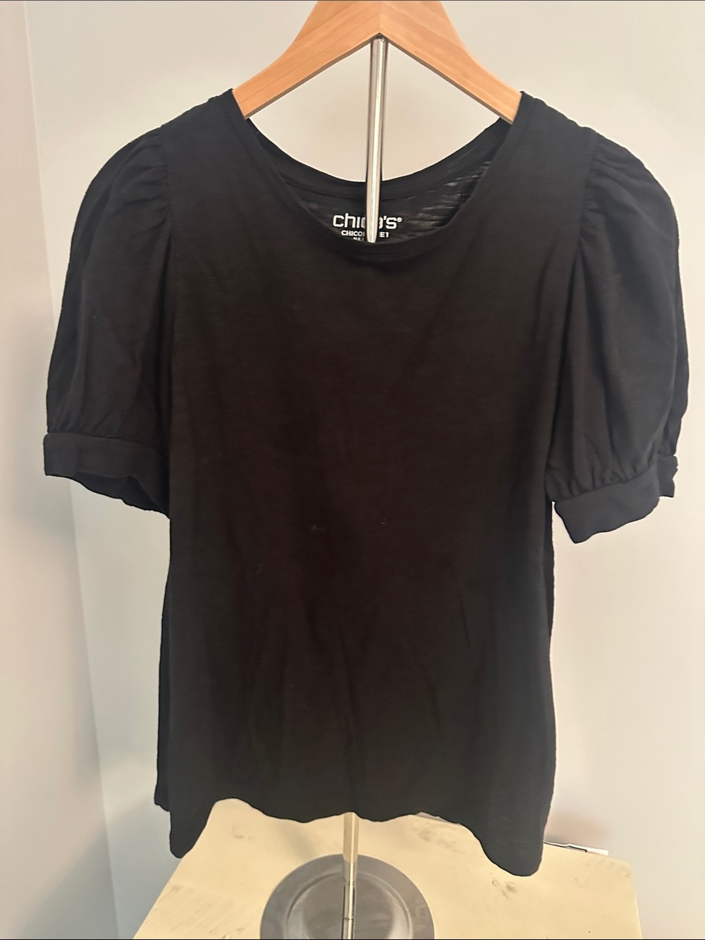 Chico's Black Slub top with Puff short/elbowSleeve Tee Size 1